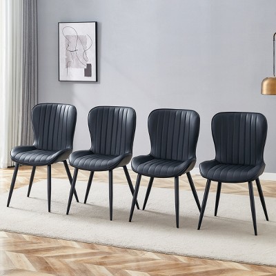 Set of 4 Modern Ergonomic Dining Chairs with PU Leather Cushions, Metal Frame, and Comfortable Curved Seat Design-Coolbibila