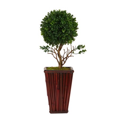 Nearly Natural 19" Indoor/Outdoor Boxwood Topiary Artificial Tree in Decorative Planter