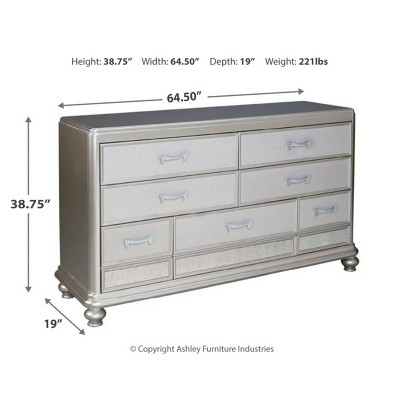 Glam Silver 64.5" Traditional Dresser with Mirror Accent