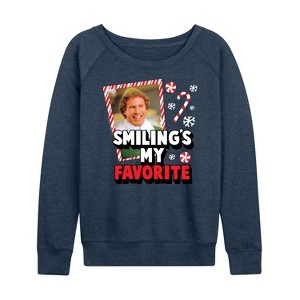 Women's - ELF - Christmas Smilings My Favorite Lightweight French Terry Wide Neck Long Sleeve Shirt - 1 of 4