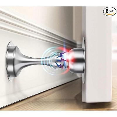 DOMETOUR Magnetic Door Stopper 6 Pack, Stainless Steel, Adhesive & Screws, Wall/Floor Mount, Door Holder Catch, Silver