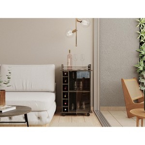 Depot E-Shop Huali Bar Cart 35" H, Six Built-in Wine Rack, Glass Door, Four Casters, Two Shelves - 1 of 4