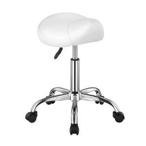 VEVOR Saddle Stool with Wheels, 450 LBS Weight Capacity Ergonomic Rolling Stool, Height Adjustable Thickened PU Leather Swivel Saddle Chair, White - 1 of 4