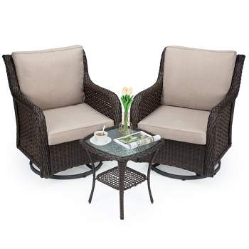 Whizmax Swivel Rocker Patio Chairs Set of 2 and Matching Side Table - 3 Piece Wicker Patio Bistro Set with Premium Fabric Cushions Outdoor Furniture
