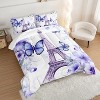 Beautiful Butterfly comforte Set ,Romantic Eiffel Tower Print Dreamy Floral Parisian Decor Style,1 Comforter + 2 Pillowcases,for Girls Women - 2 of 4
