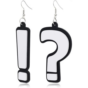 Coadipress Punctuation Earrings, Question & Exclamation Mark Acrylic Dangle, Unique Asymmetric Statement Jewelry for Women. - 1 of 4