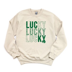Simply Sage Market Women's Graphic Sweatshirt Lucky Stacked Distressed - 1 of 3