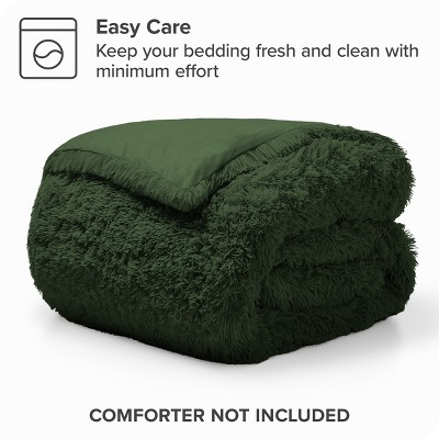 Forest Green Queen Shaggy Faux Fur Duvet Cover