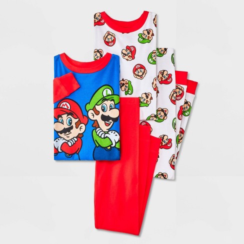 Boys' Super Mario 4pc Long Sleeve Cotton Snug Fit Pajama Set - White/Red/Blue - image 1 of 4