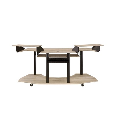 Natural Oak Studio Desk with Keyboard Tray and Shelves