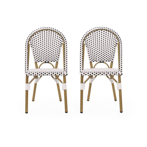 Elize 2pk Outdoor French Bistro Chairs Black White Bamboo Christopher Knight Home