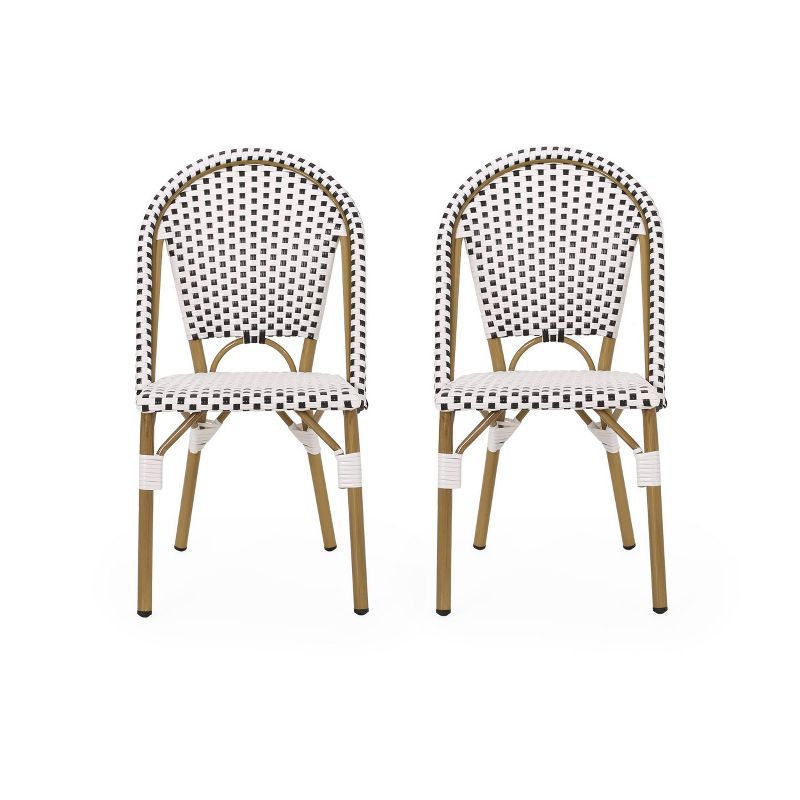 Elize 2pk Outdoor French Bistro Chairs - Black/White/Bamboo - Christopher Knight Home, 1 of 12