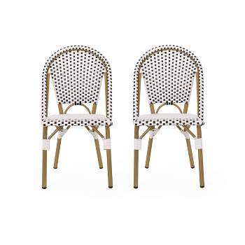 Elize 2pk Outdoor French Bistro Chairs - Black/White/Bamboo - Christopher Knight Home