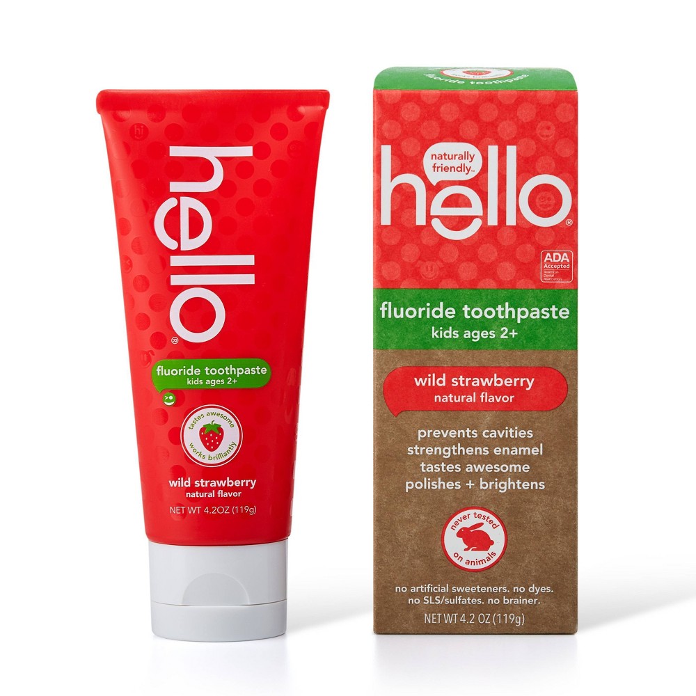 Hello Kids Natural Wild Strawberry Fluoride Toothpaste, Natural Flavor, Vegan & SLS Free