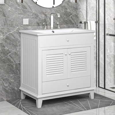 30"W Bathroom Vanity with/without Sink, Bathroom Storage Cabinet with Two Doors and One Drawer, White -ModernLuxe