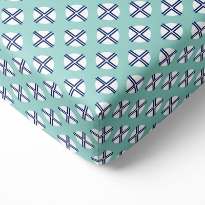 Bacati - Dot Cross Mint Navy 100 percent Cotton Universal Baby US Standard Crib or Toddler Bed Fitted Sheet