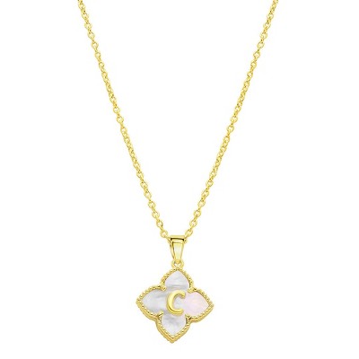 Adornia 14k Gold Plated White Mother of Pearl Initial Floral Necklace