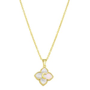Adornia 14k Gold Plated White Mother of Pearl Initial Floral Necklace - 1 of 3