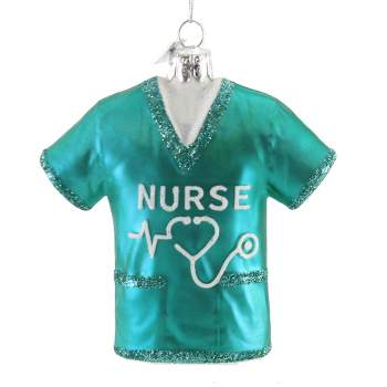 Noble Gems Nurse Scrub Shirt Ornament  -  One Ornament 4.25 Inches -  Rn Bsn Medical Hospital  -  Nb1626  -  Glass  -  Blue
