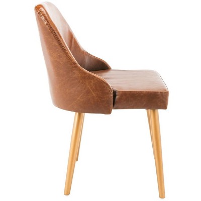 Lulu Transitional Parsons Side Chair in Brown Faux Leather with Gold Legs