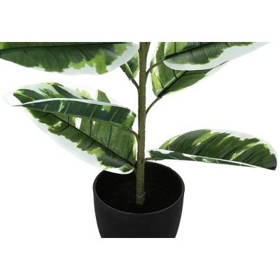 27" Tall Green and White Faux Rubber Plant in Black Pot