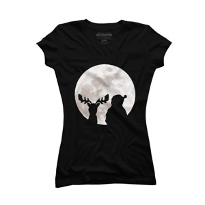 Junior's Design By Humans Christmas moon By lithegraphic T-Shirt - 1 of 3