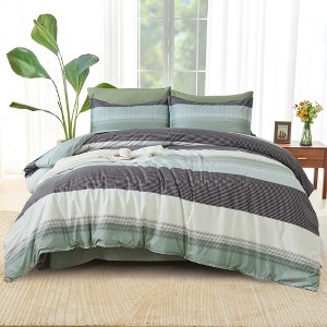 BAGOKIE Striped Comforter Set 7 Pieces Bed in a Bag with Comforter, Sheets, Pillowcases & Shams - 1 of 4