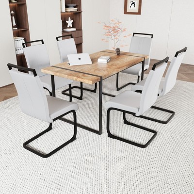NicBex Dining Room Table Set for 6 Morden Dining Table Set with Walnut MDF Tabletop, Metal Legs and 6 PU Chairs for Home Office