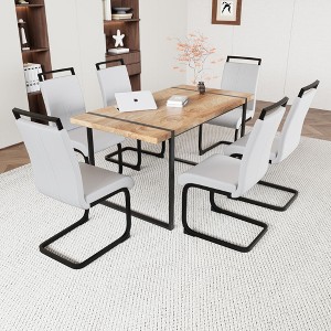 NicBex Dining Room Table Set for 6 Morden Dining Table Set with Walnut MDF Tabletop, Metal Legs and 6 PU Chairs for Home Office - 1 of 4