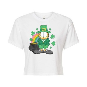 Women's - Garfield - Rainbow Shamrocks Cropped Graphic T-Shirt - 1 of 4