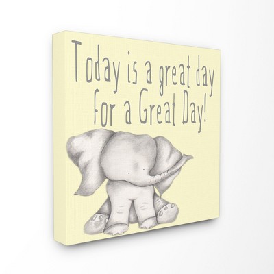 Today Is A Great Day Elephant Stretched Canvas Wall Art (17"x17") - Stupell Industries