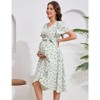 Coolmee Women's Floral Maternity Dress V Neck Short Puff Sleeve Swing Maxi Dresses Casual for Photoshoot Baby Shower - 3 of 4