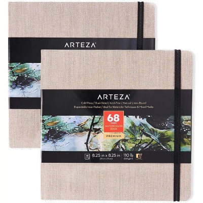 Arteza Beige Natural Linen Hardcover Watercolor Paper Pad, Cold-Pressed Paper, 8.25"x8.25", 68 Pages - 2 Pack (ARTZ-9420)