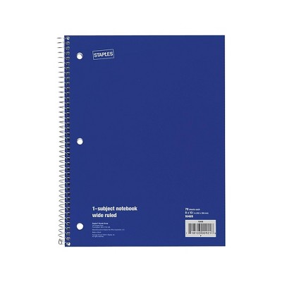 Staples 1-Subject Notebook 8" x 10.5" Wide Ruled 70 Sheets Blue (24003M) 132677