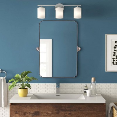 ANDY STAR 20 Inch Tall by 30 Inch Wide Rectangular Tilting Modern Floating  Vanity Mirror with Rounded Edges and Adjustable Wall Mounts, Brushed Nickel