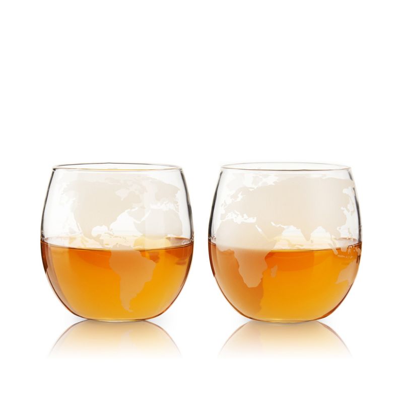 Viski Globe Whiskey Tumblers, Set of 2, Etched Glass Whiskey Enthusiast Gift and Glassware Accessory,  12 oz, 5 of 10
