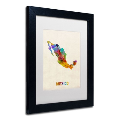 Trademark Fine Art -Michael Tompsett 'Mexico Watercolor Map' Matted Framed Art