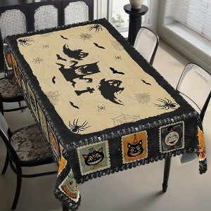LOVEVOOK Halloween Tablecloth Rectangular, Ghost Pumpkin Washable Table Cloths, Round Table Cover for Party Picnic Dinner Holiday Decor - 1 of 4