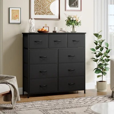ORRD 9-Drawer Fabric Dresser with Metal Frame and Wood Top, Storage Tower for Bedroom, Closet, Living Room, Office, Entryway