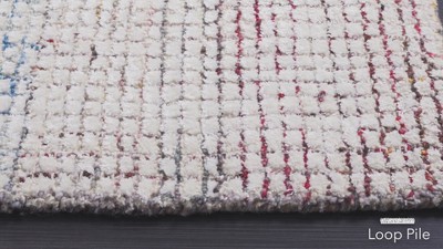 Handmade Ivory and Blue Wool Blend Abstract Area Rug, 5' x 8'