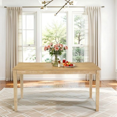 60" Farmhouse Dining Table with MDF Veneer Top & Solid Wood Legs,Classic White Washed Finish Table for Kitchen/Dining Room-The Pop Home