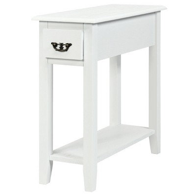 Tangkula White 2 Tier Narrow Nightstand End Bedside Sofa Side Table With Drawer And Shelf