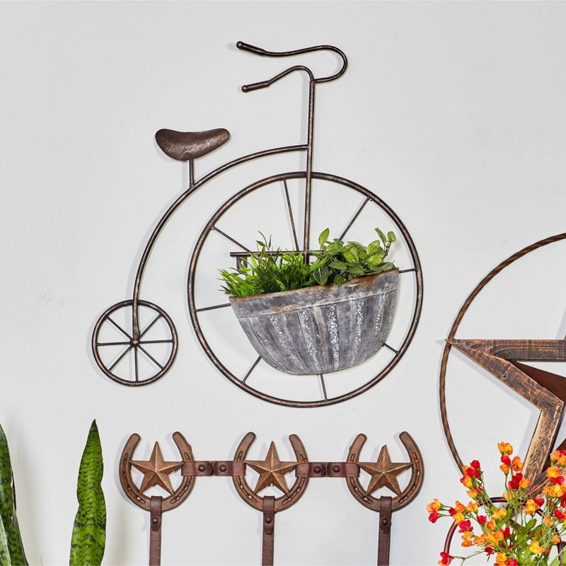 Olivia &#38; May 6&#34; Wide Industrial Iron Bicycle Indoor Outdoor Planter Pot Gray, 2 of 5