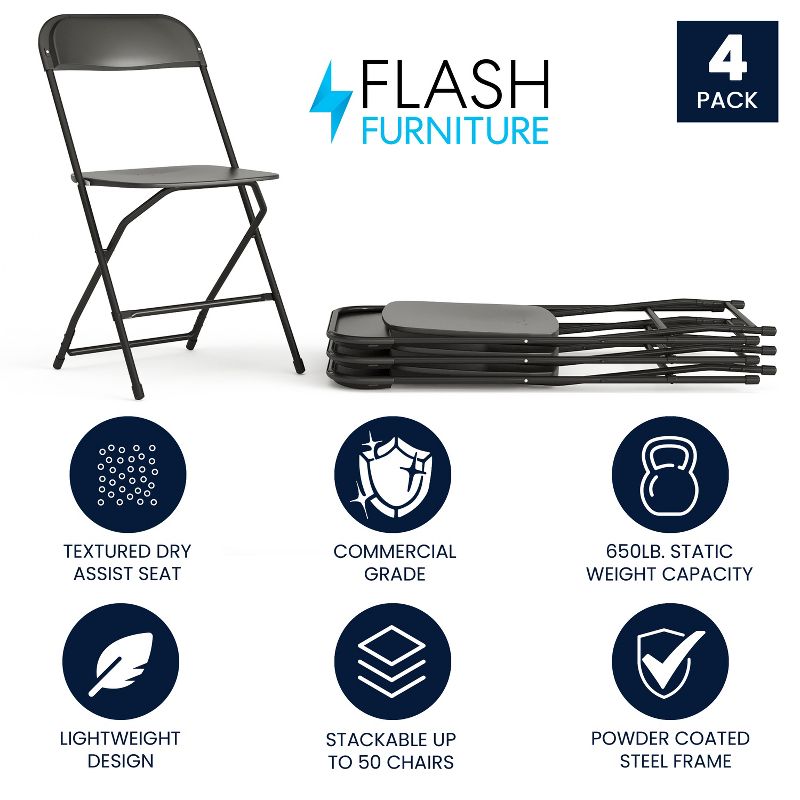 Flash Furniture Hercules Series Plastic Folding Chair - 4 Pack 650LB Weight Capacity, 3 of 18