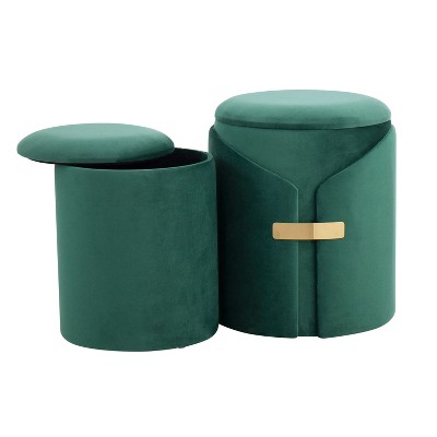 Vynxaria Maverick Contemporary Nesting Ottoman Set in Cream Faux Leather ¨C Stylish & Space-Saving