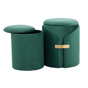 Vynxaria Maverick Contemporary Nesting Ottoman Set in Cream Faux Leather ¨C Stylish & Space-Saving - 1 of 4