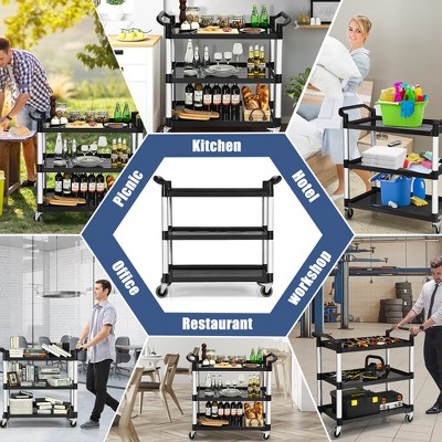 Black and Silver 3-Shelf Aluminum Utility Cart with Casters