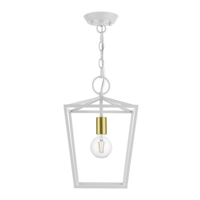 White Glass and Brass 16" Indoor/Outdoor Lantern Pendant