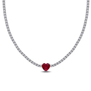EVERLY JEWELRY  |   Sterling Silver 15 7/8 CT TGW Created Ruby Heart Center & Created White Sapphire Necklace w/ Box Clasp - 1 of 4