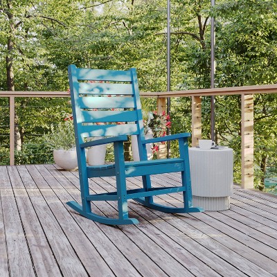 Blue HDPE High-Back Slatted Rocking Chair with Armrests